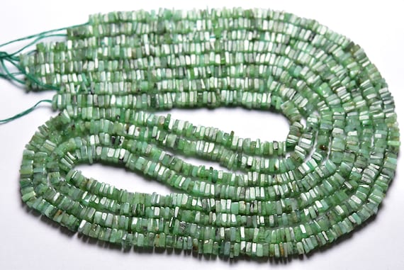 Emerald Heishi Beads - 16 Inches - Natural Smooth Emerald Heishi Square Shape Beads - Size Is 4-4.5 Mm #1401
