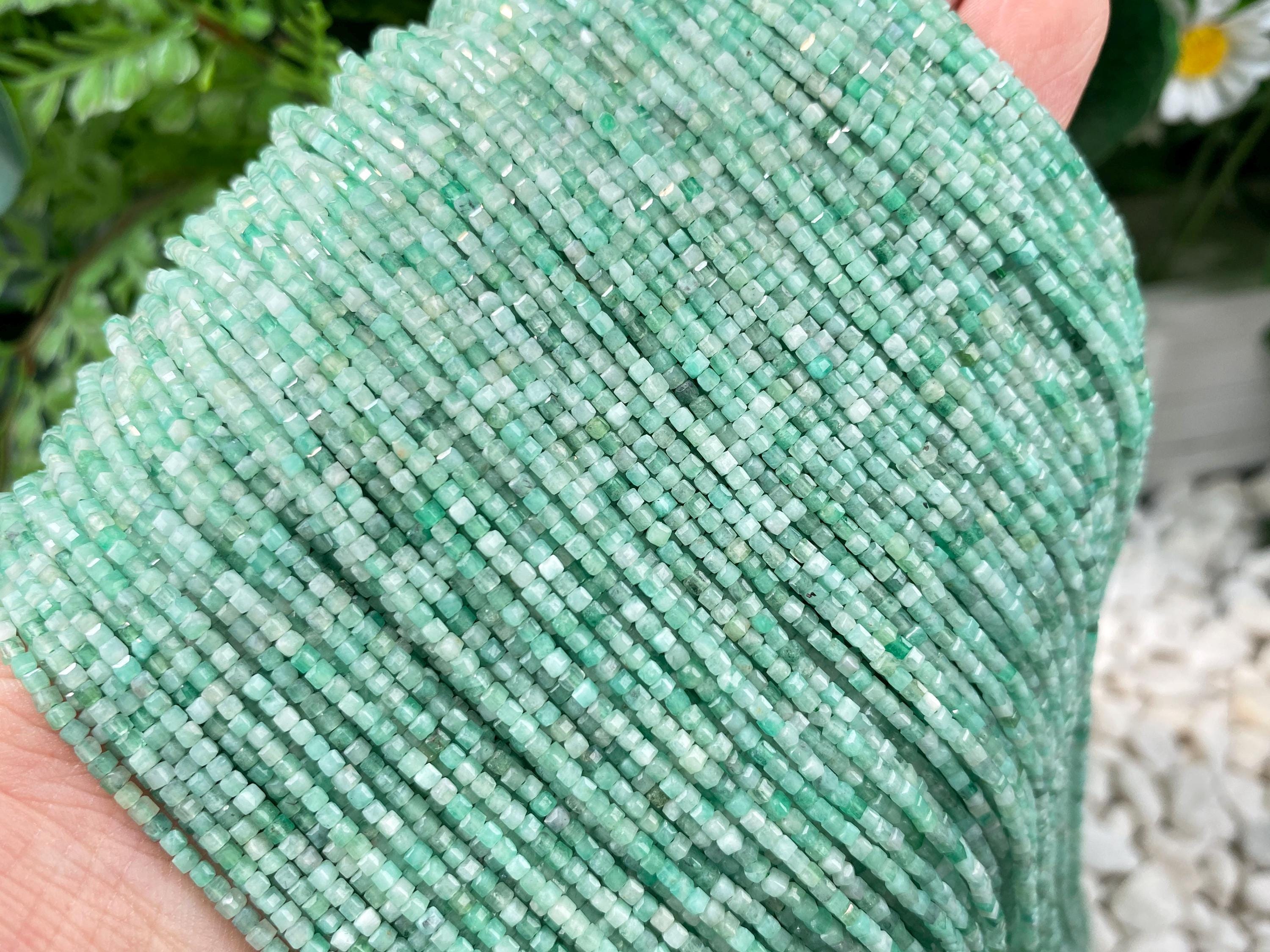 Natural 2mm Emerald Faceted Square Beads, Loose Gemstone Semi Precious Stone For Jewelry / Neckalce / Bracelets / Gift Making Beads.
