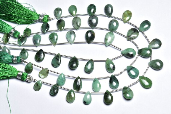 Emerald Pear Beads - 8 Inches - Natural Beautiful Emerald Smooth Finest Quality Briolette - Size Is 6x9 - 8x12 Mm #2842