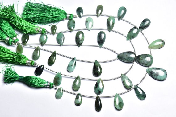 Emerald Pear Beads - 8 Inches - Natural Beautiful Emerald Smooth Finest Quality Briolette - Size Is 6x11 - 9x16.5 #2858