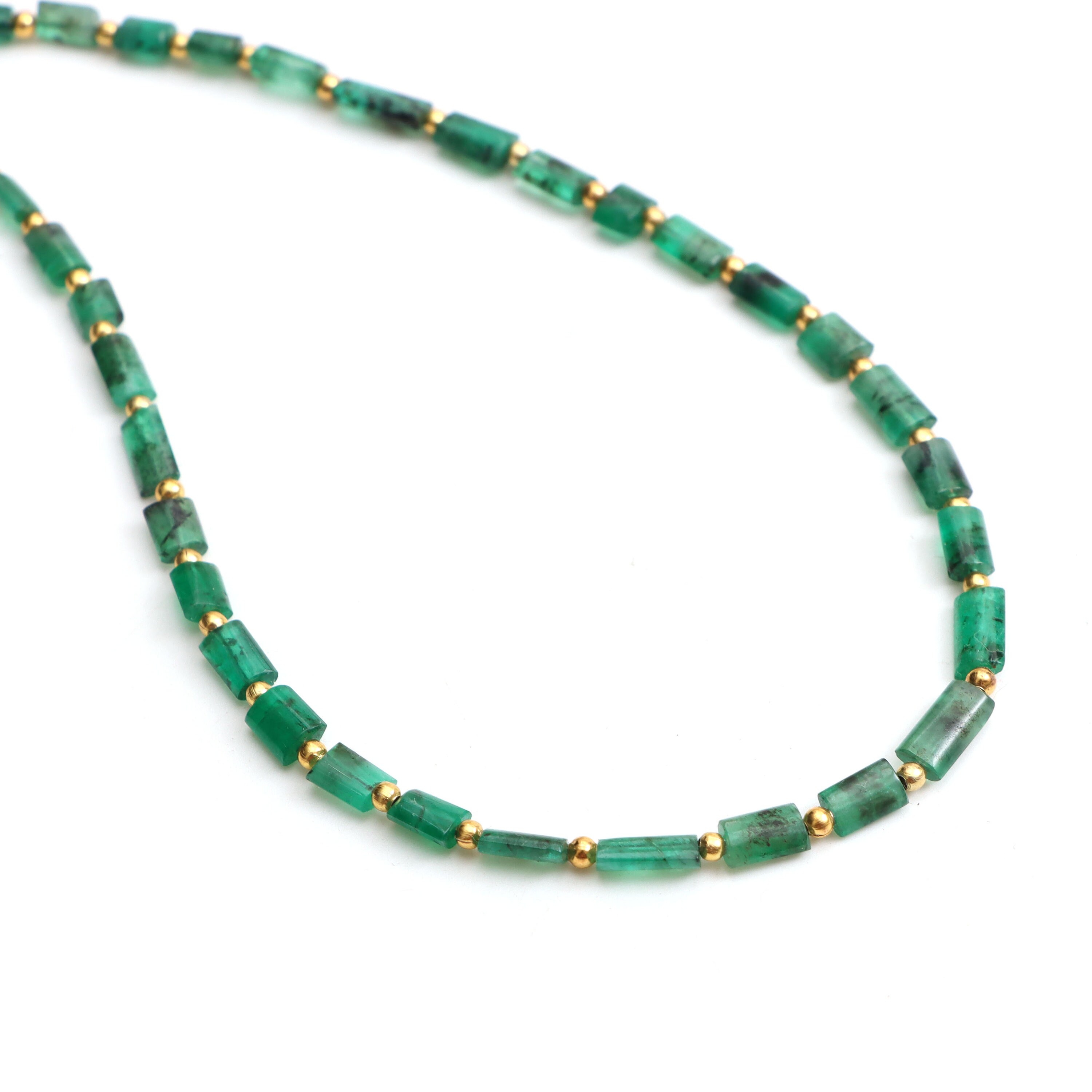 Emerald Smooth Cylinder Beads, 3x4 Mm To 4x8 Mm, Emerald Jewelry Making Beads, Emerald Beads, 18 Inches Full Strand, Price Per Strand