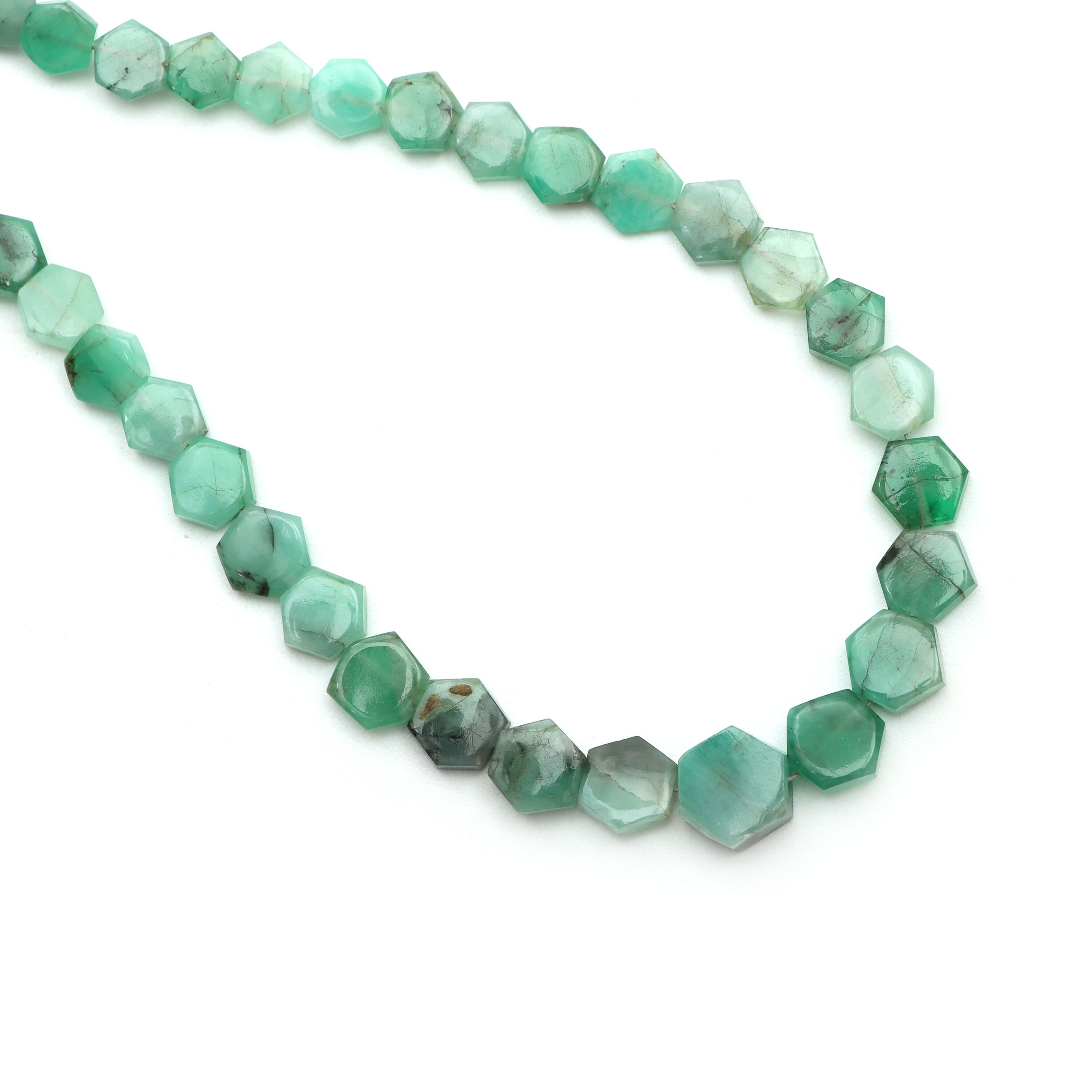 Emerald Smooth Hexagon Beads, 5x6 Mm To 7x8 Mm, Emerald Jewelry Making Beads, May Birthstone, 8 Inches Full Strand, Price Per Strand