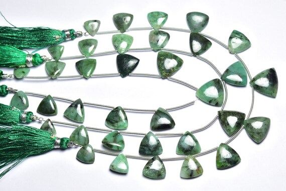 Emerald Trillion Beads - 8 Inches - Natural Beautiful Emerald Smooth Natural Color Emerald Trillion - Size Is 8.5x9 - 13.5x14 Mm #2849