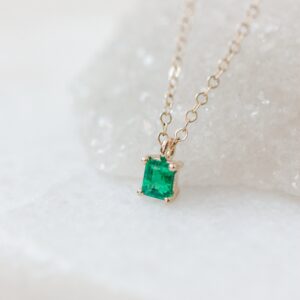 Emerald Pendant: 10k Yellow Gold, May Birthstone Necklace