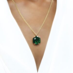 18k Gold Vermeil Emerald Necklace · May Birthstone Jewelry · Hexagon Necklace · Prong Geometric Pendant Necklace