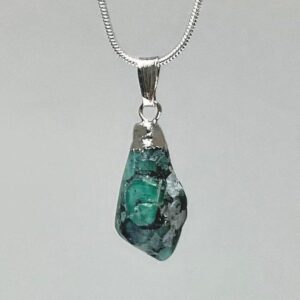 Emerald Crystal Pendant Necklace: Silver Accent, 18" Chain