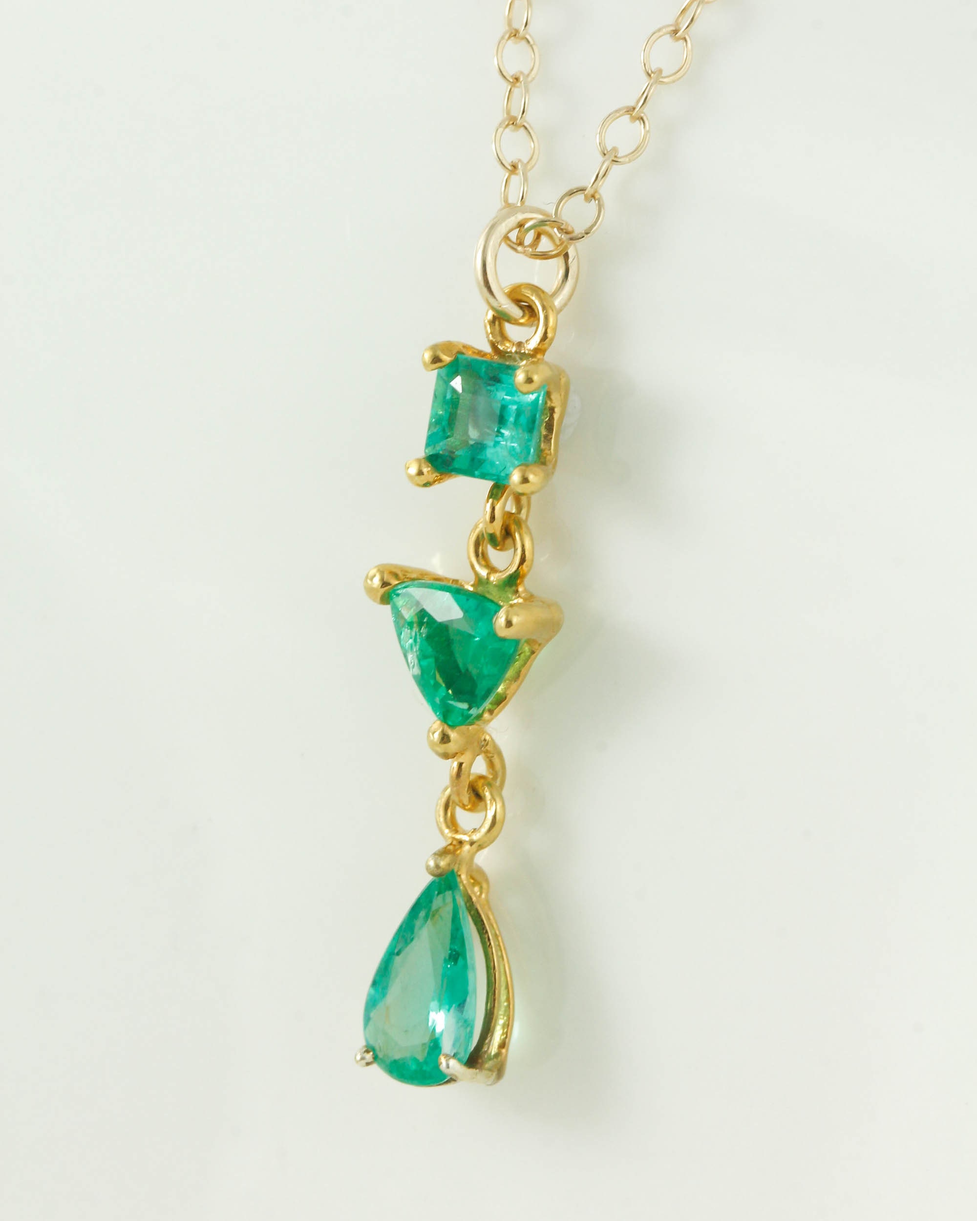 Emerald Drop Pendant: 14k Yellow Gold Fill, Sterling Silver, Geometric Design
