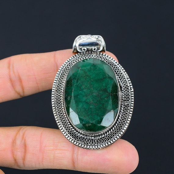 Faceted Zambian Emerald Pendant: Handmade 925 Sterling Silver Jewelry