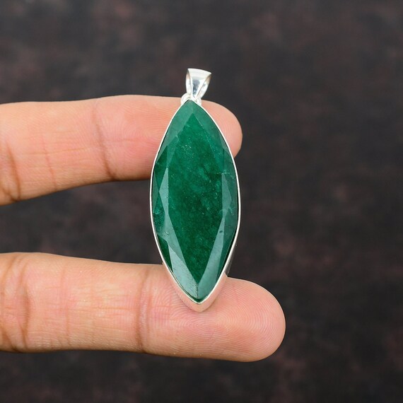 Faceted Zambian Emerald Pendant: Handmade 925 Sterling Silver Jewelry