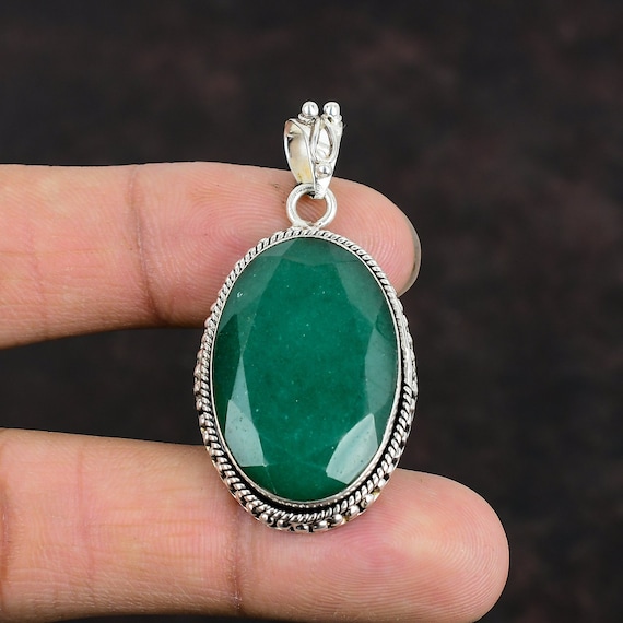 Faceted Zambian Emerald Pendant: Handmade Sterling Silver Statement Jewelry