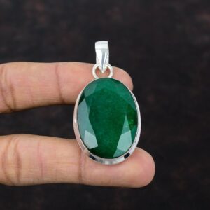 Faceted Zambian Emerald Pendant: Handmade 925 Sterling Silver Ethnic Jewelry