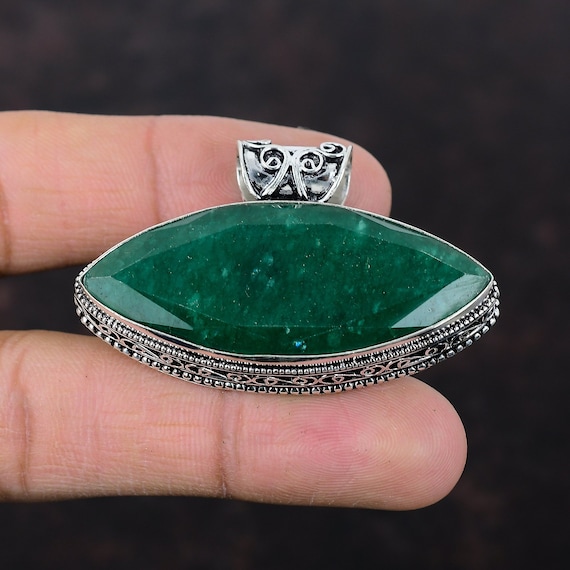 Faceted Zambian Emerald Pendant: Handmade Sterling Silver Boho Jewelry