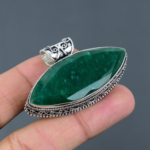 Faceted Zambian Emerald Sterling Silver Pendant: Handmade Boho Jewelry