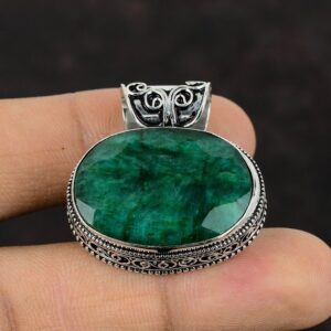 Faceted Zambian Emerald Pendant: Vintage 925 Sterling Silver, Handmade