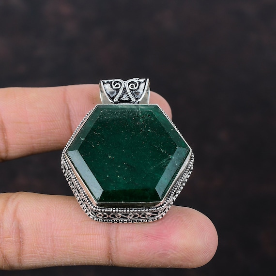 Faceted Zambian Emerald Pendant: Vintage Sterling Silver Handmade Jewelry