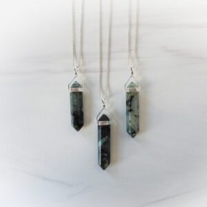 Emerald Gemstone Necklace, Genuine Raw Emerald, Green Emerald Point, Sterling Emerald Pendant, May Birthstone, Gemstone Appeal, GSA