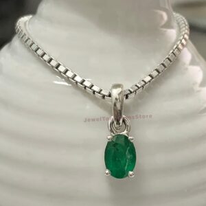 Handmade Emerald Pendant: Dainty Green Oval, 925 Sterling Silver