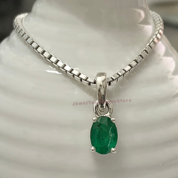 Handmade Emerald Pendant: Dainty Green Oval, 925 Sterling Silver