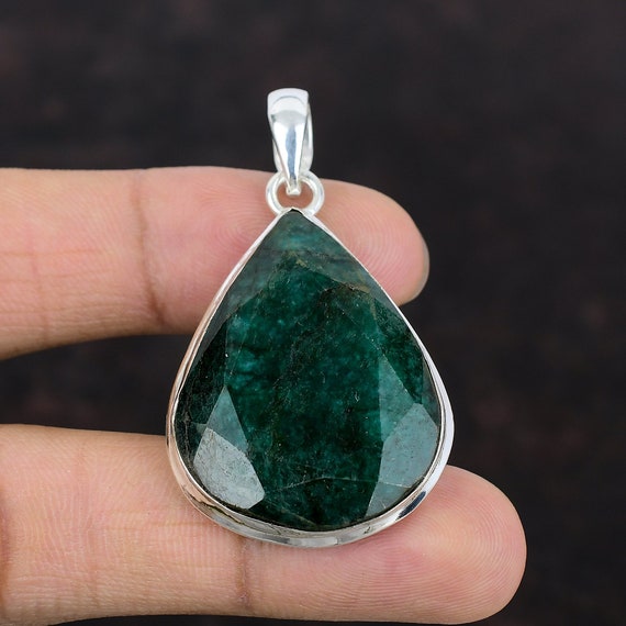Handmade Pear Zambian Emerald Pendant: 925 Sterling Silver Jewelry Handmade Pear Zambian Emerald Pendant: 925 Sterling Silver Jewelry