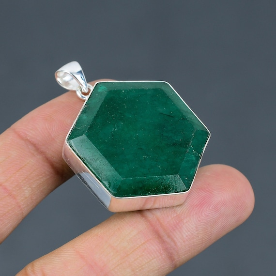 Handmade Zambian Emerald Pendant: Faceted 925 Sterling Silver Jewelry