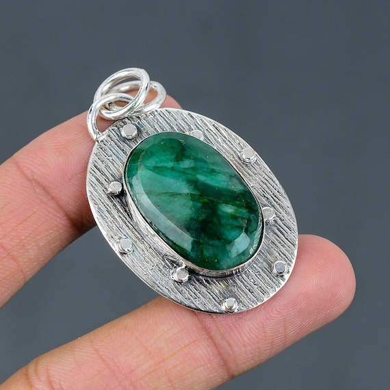 Handmade Zambian Emerald Pendant: Oval Gemstone, Sterling Silver Jewelry