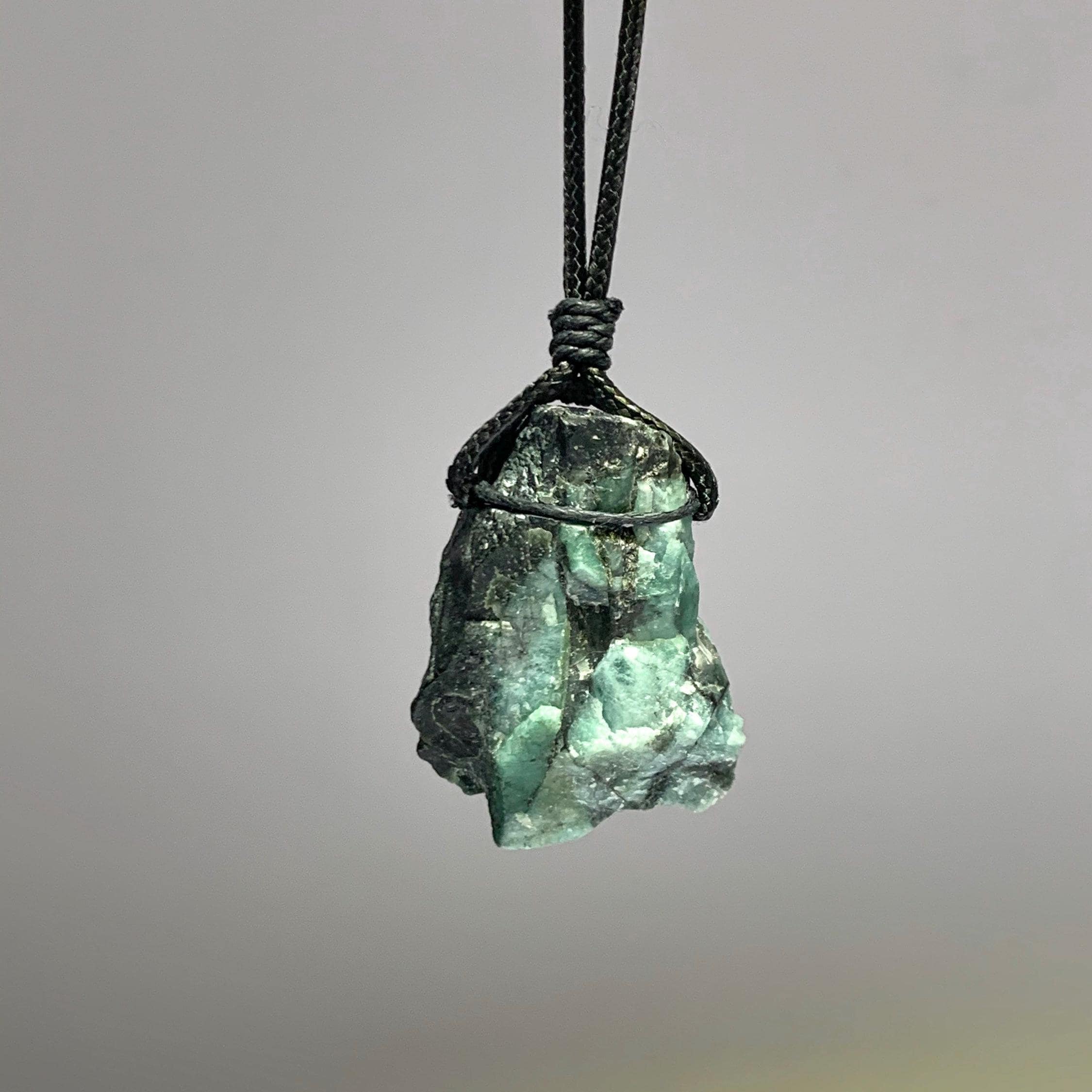 Natural Raw Emerald Pendant Necklace With Adjustable Cord