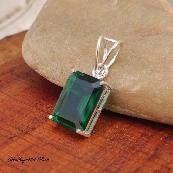 Emerald Pendant Necklace: Handmade 925 Sterling Silver Gemstone Jewelry Emerald Pendant Necklace: Handmade 925 Sterling Silver Gemstone Jewelry