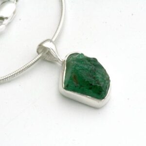 Raw Emerald Pendant Necklace: Sterling Silver Bezel, May Birthstone
