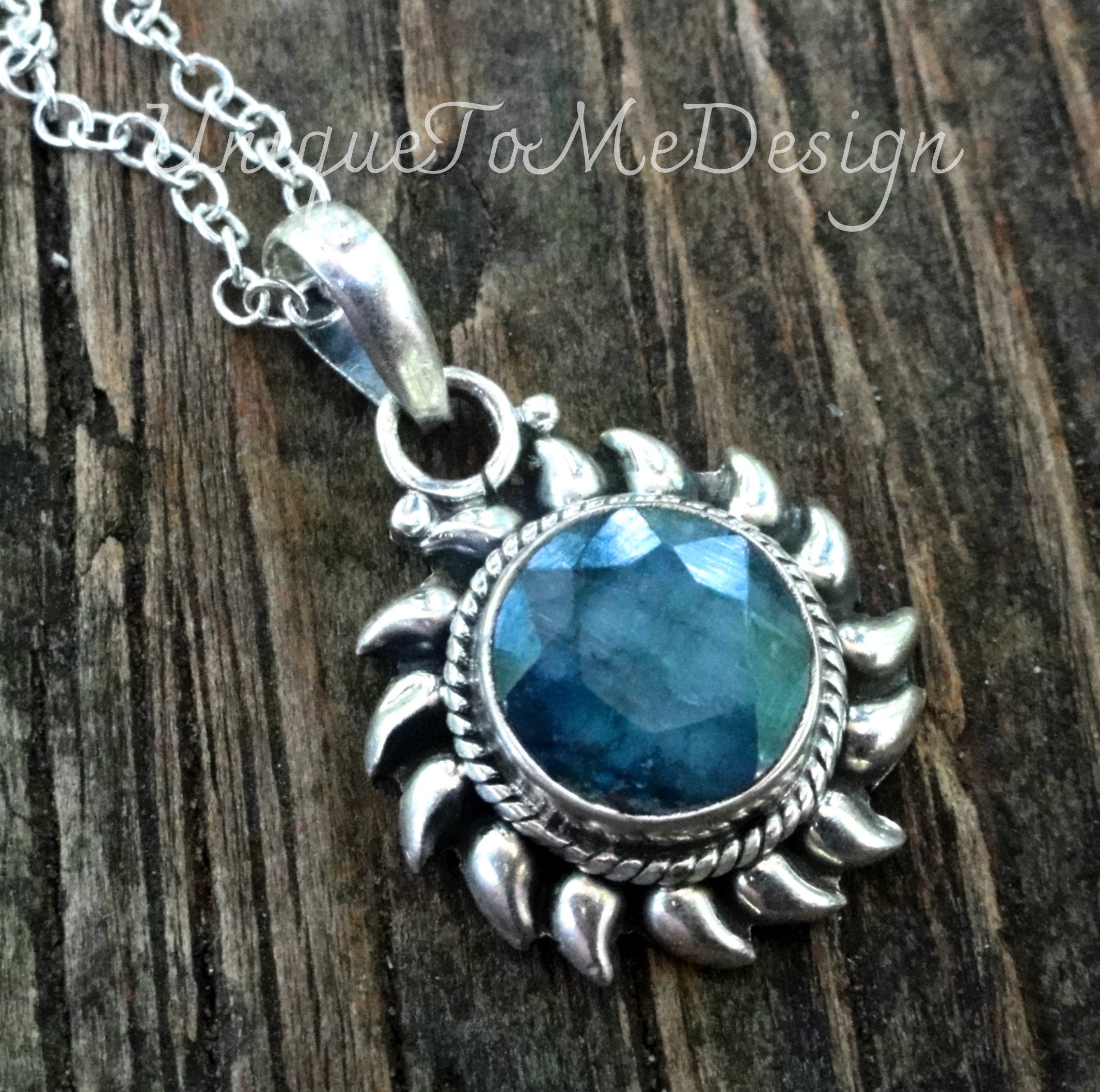 Emerald Sun Pendant: Handmade Sterling Silver Necklace