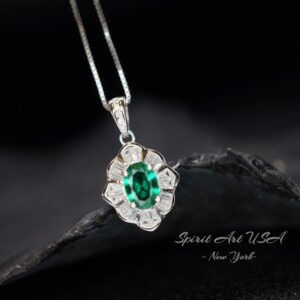 Tiny Emerald Necklace - 18kgp @ Sterling Silver - Mini Green Emerald Pendant - Gemstone Flower Style - May Birthstone #197