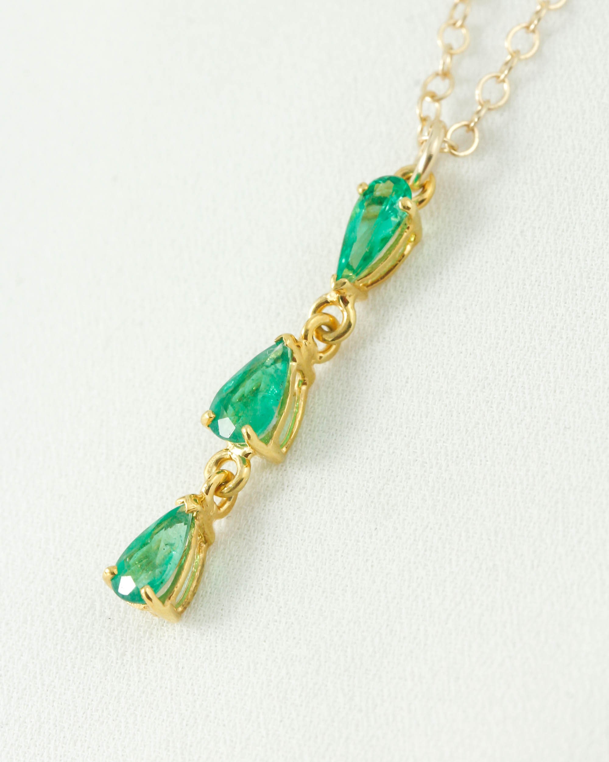 Yellow Gold Emerald Drop Pendant: Sterling Silver May Birthstone Necklace