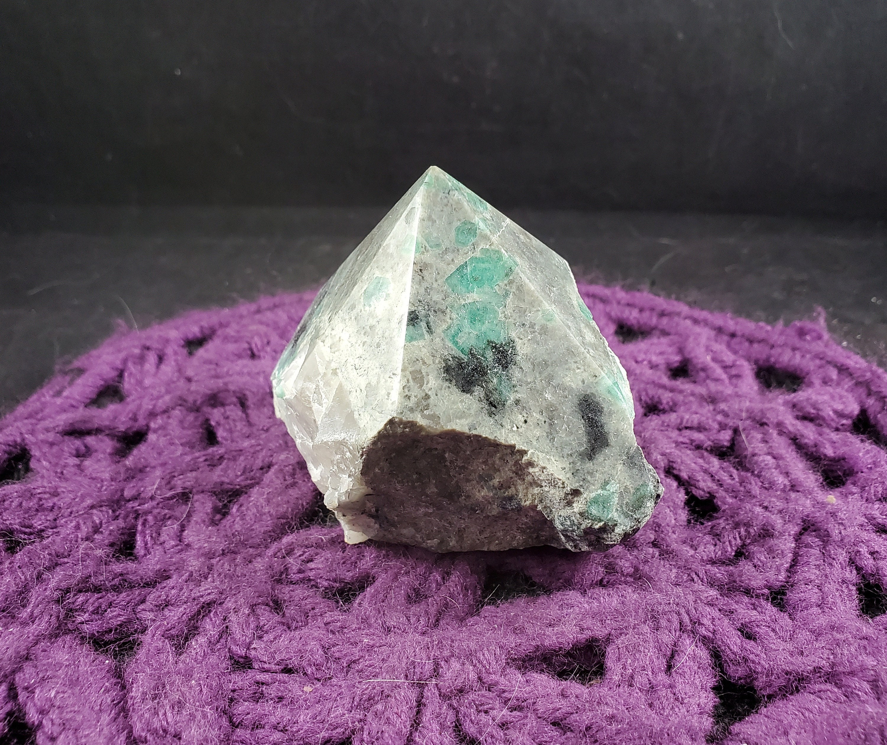 Emerald In Matrix Top Polished Crystal Point Stones Crystals Natural Green Black Unique Display Self Standing Brazil