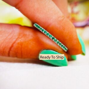 14k Gold Emerald Half Eternity Band, Wedding Stacking Ring
