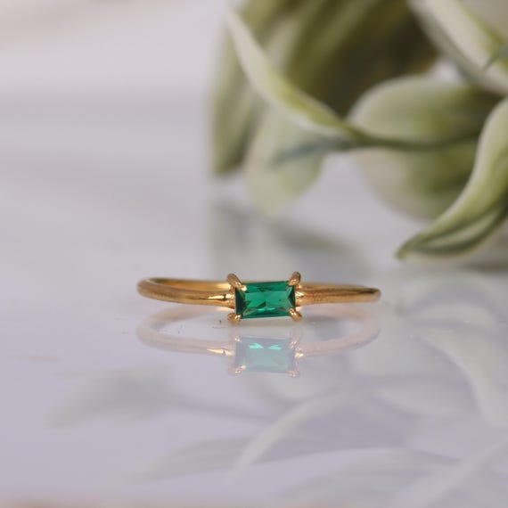 Emerald Ring: 14k Gold Plated Sterling Silver Minimalist Ring