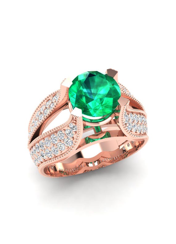 14k Rose Gold Pear-shaped Emerald Ring, Minimalist Engagement Jewelry, May Birthstone Gift,