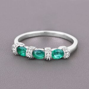 14k White Gold, Natural 3-stone Emerald Ring, Emerald Engagement Ring, Gold Emerald Ring, Emerald & Diamond Ring, May Birthstone Ring