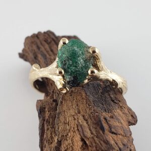 14k Yellow Gold Raw Emerald Ring – Hand Sculpted Twig Design