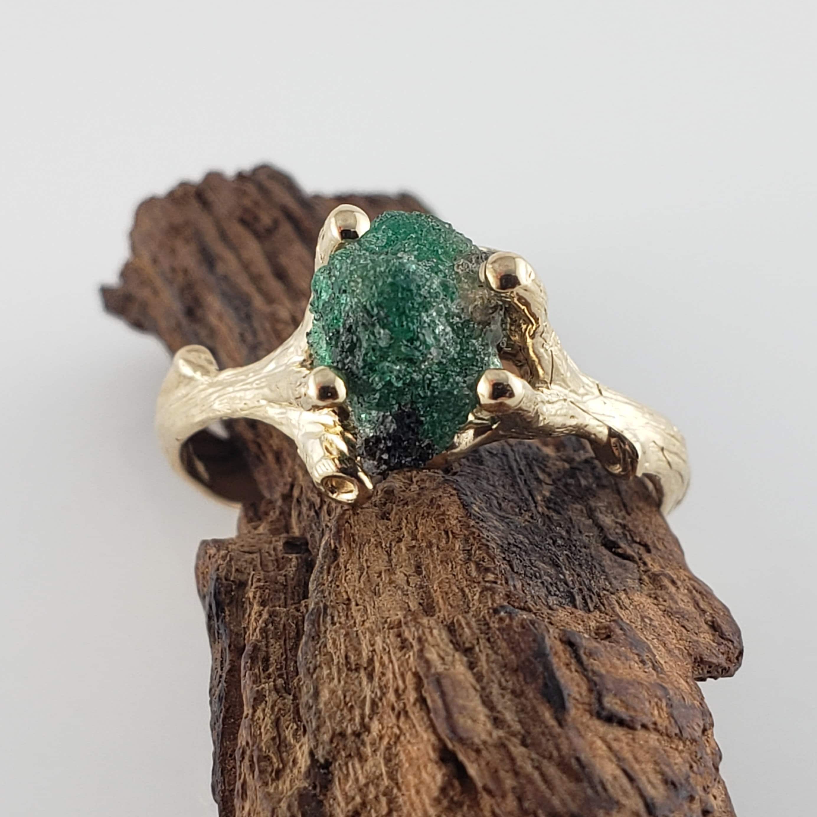 14k Yellow Gold Raw Emerald Ring – Hand Sculpted Twig Design 14k Yellow Gold Raw Emerald Ring – Hand Sculpted Twig Design