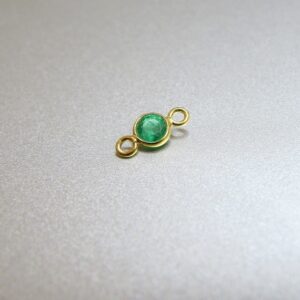 Natural Emerald Round Connector with 2 Rings in Solid 18k Gold • 2.75mm Gemstone • TINY 2mm rings / 1mm holes • 7.4mm long • VERY SMALL Item