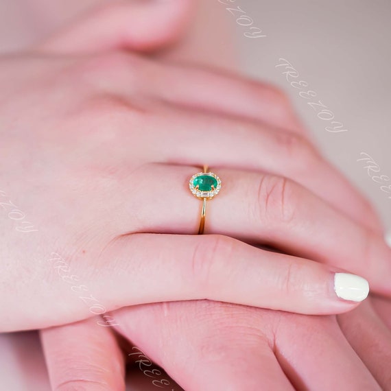 Dainty Real Emerald Stacking Ring: Gold Plating Sterling Silver, May Birthstone Dainty Real Emerald Stacking Ring: Gold Plating Sterling Silver, May Birthstone