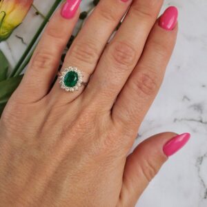 Elegant 1 Carat Real Green Emerald & Diamond Engagement Ring, Princess Diana Inspired Ring, Solid Gold Halo Emerald Ring, Promise Ring Elegant 1 Carat Real Green Emerald & Diamond Engagement Ring, Princess Diana Inspired Ring, Solid Gold Halo Emerald Ring, Promise Ring
