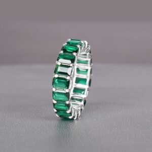 Emerald Eternity Wedding Band, 14k Gold Overlay, Sterling Silver