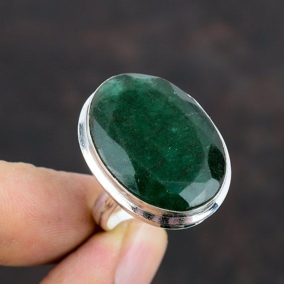 Faceted Zambian Emerald Ring: Adjustable 925 Sterling Silver Faceted Zambian Emerald Ring: Adjustable 925 Sterling Silver