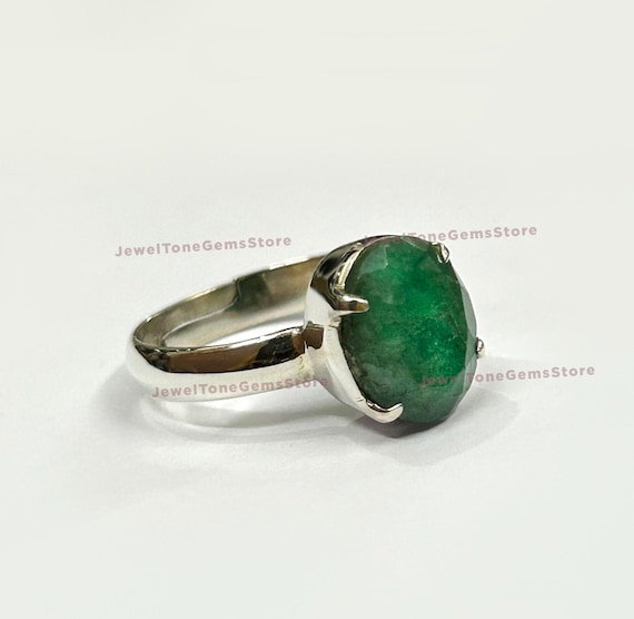 Handmade Emerald Ring: 925 Sterling Silver Gemstone, Healing Jewelry
