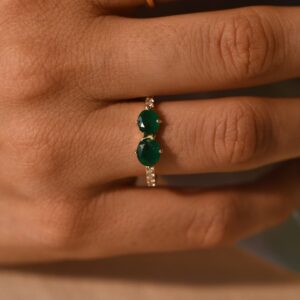 Natural Emerald Diamond Ring in 14k Gold,Antique Engagement Ring,Art Deco Birthstone Ring,May Wedding Ring for Her,Handmade Jewelry Women
