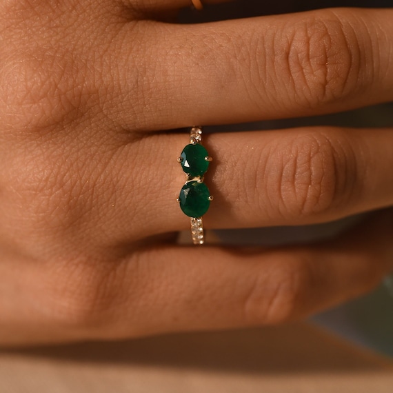 Natural Emerald Diamond Ring In 14k Gold,antique Engagement Ring,art Deco Birthstone Ring,may Wedding Ring For Her,handmade Jewelry Women