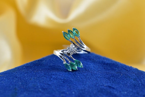 Natural Emerald & Diamond Sterling Silver Engagement Ring