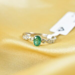 Natural Emerald Diamond Sterling Silver Engagement Ring