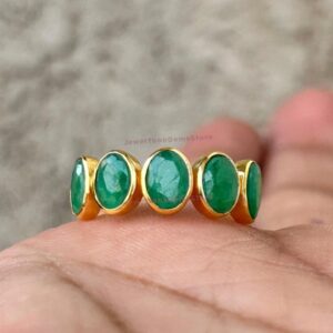 Emerald Wedding Band Ring: Sterling Silver Five Stone Promise Ring