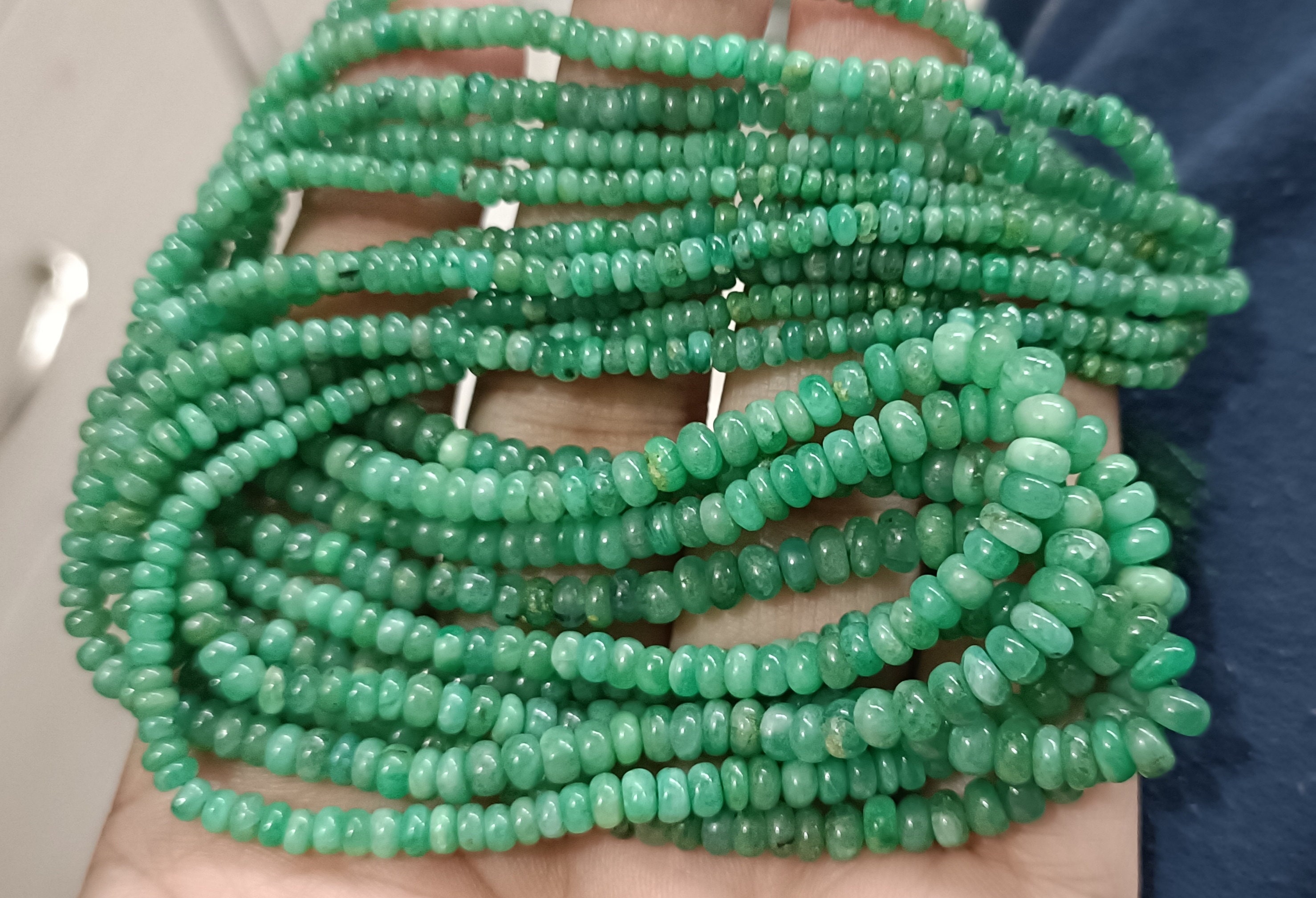 15 Inches Strand, Natural Zambian Emerald Smooth Rondelles,size.3-4mm